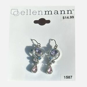 Tri-Tone Gem Dangle Earrings New With Tags